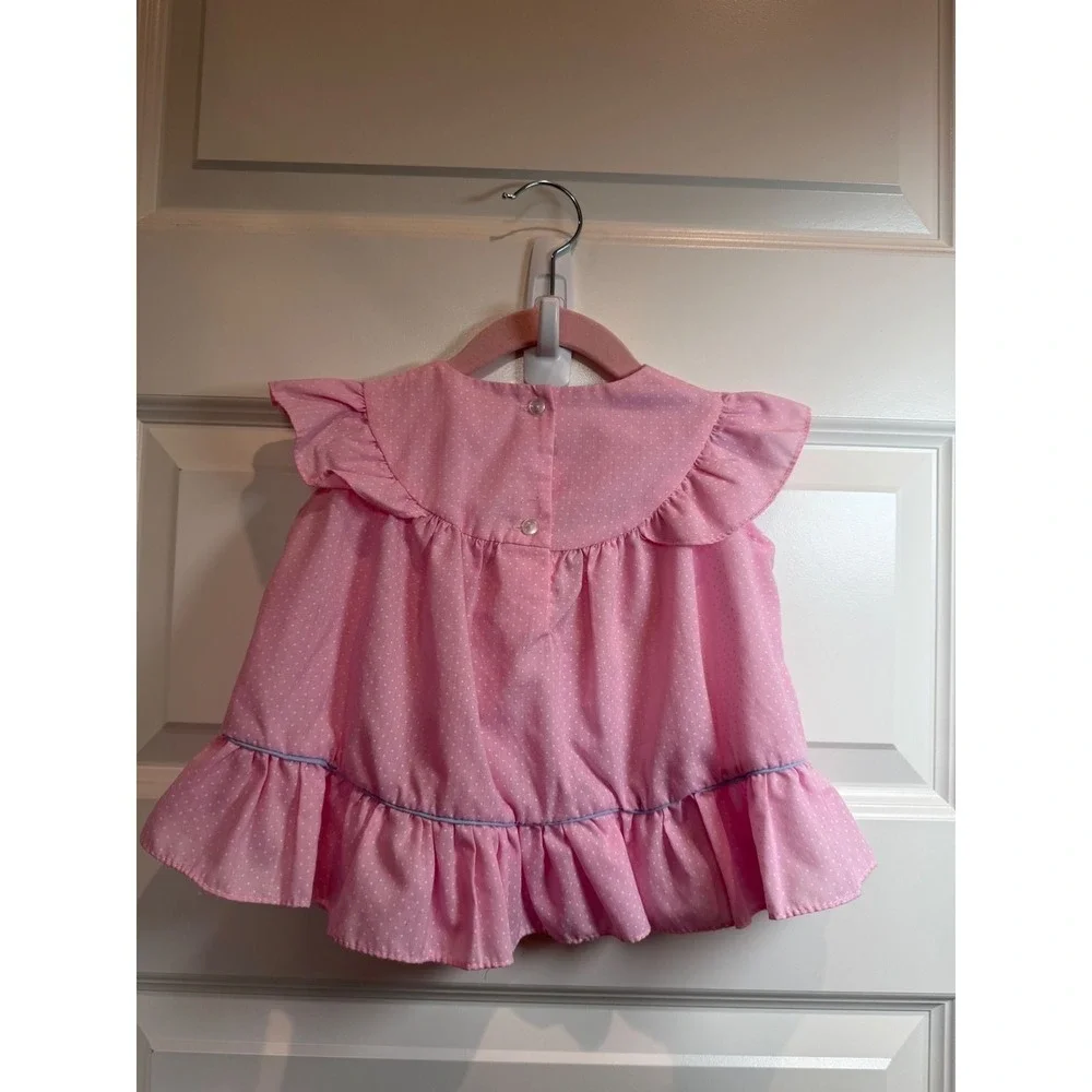 16.Color Kids Pink Polka Dot Embroidered Butterfly Ruffle Top Size 24 Months